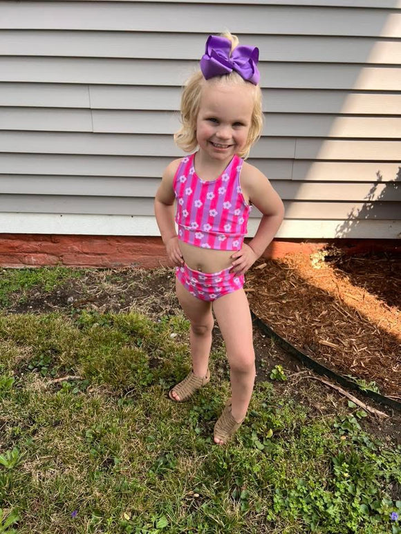 Pink/Purple Neon floral stripe